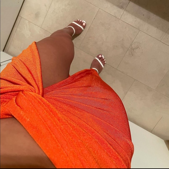JLuxLabel Orange Namya Knotted Slit Sexy Skirt S - Picture 13 of 16